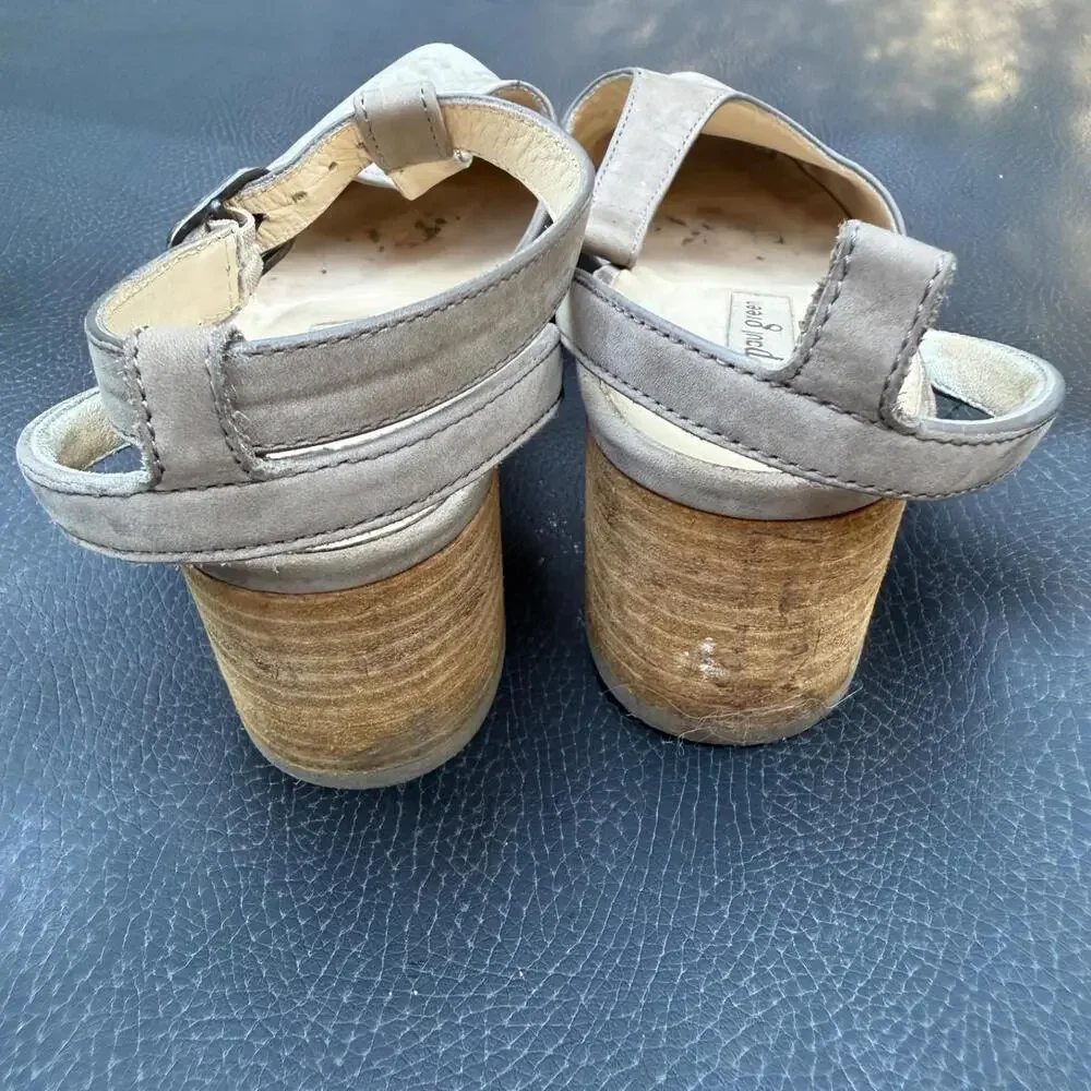 Paul Green Taupe Nubuck‎ Maggie T-Strap Block Heel Shoes Size 6.5UK/8.5US